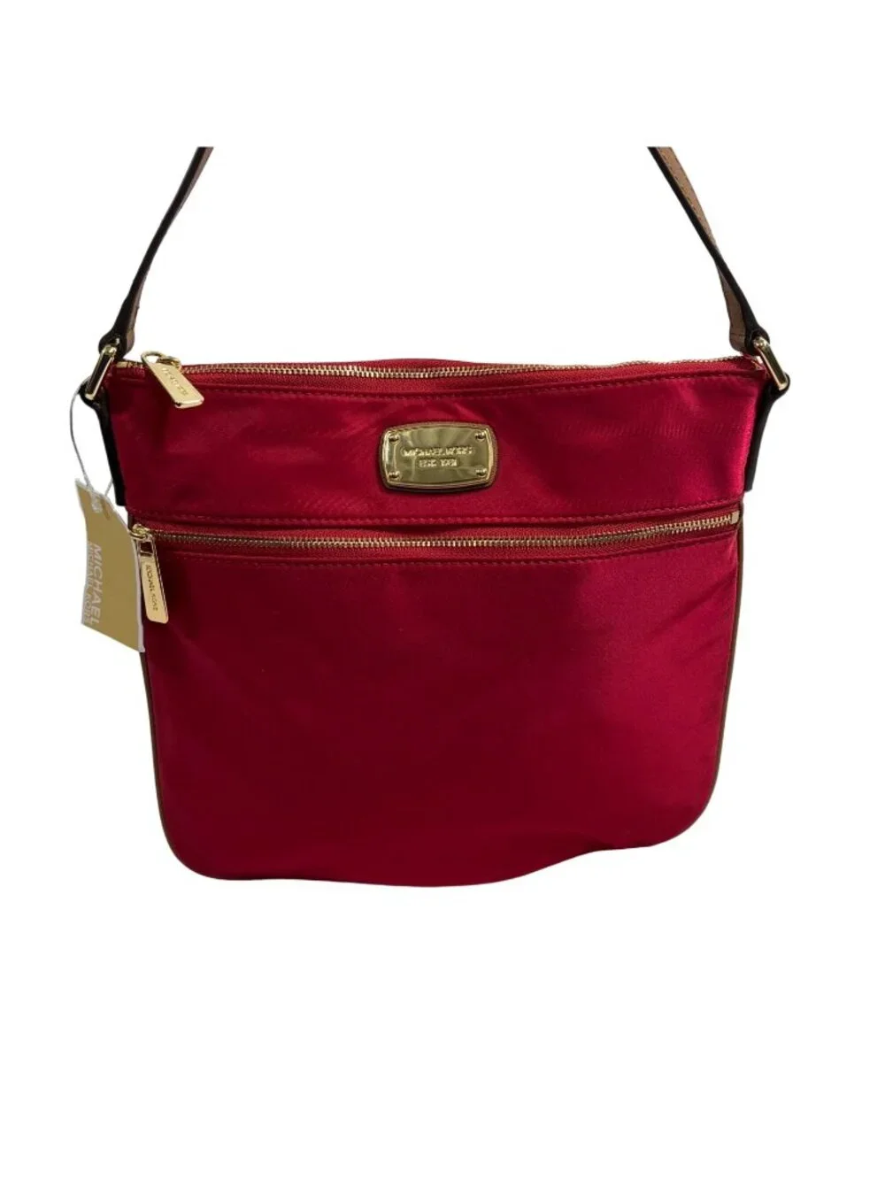 Michael Kors Women's Red Jet Set Flat Crossbody Bag With Gold Accents